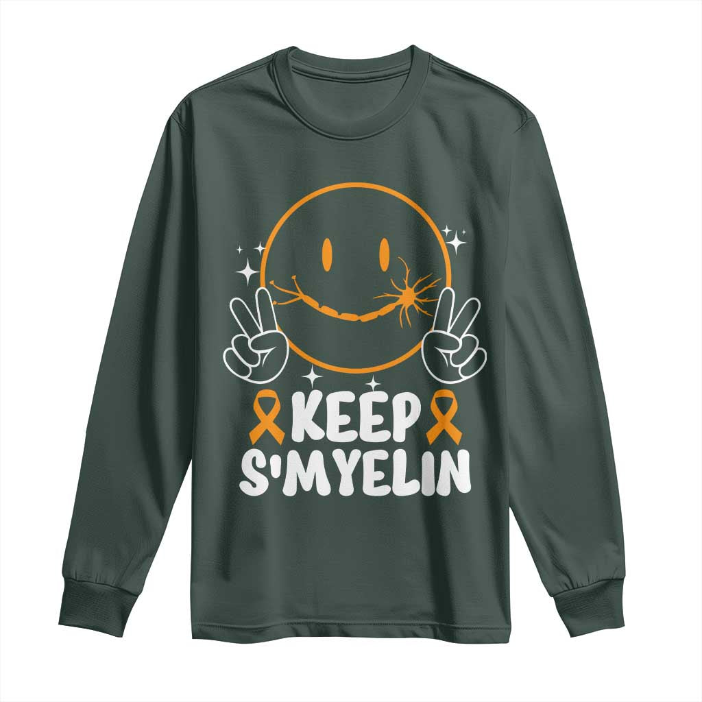 Multiple Sclerosis Support Long Sleeve Shirt Keep Smyelin Orange Ribbon MS Fighter