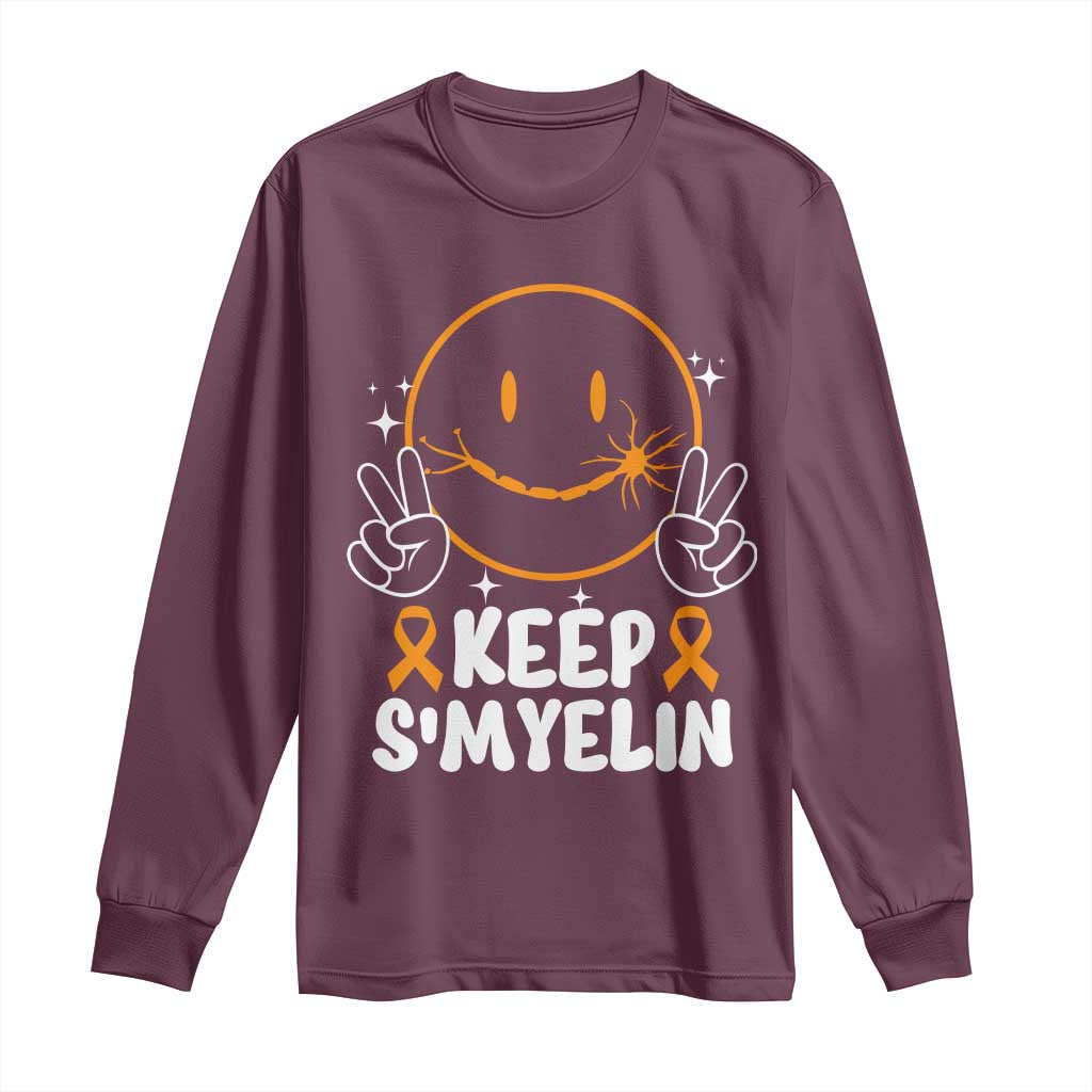 Multiple Sclerosis Support Long Sleeve Shirt Keep Smyelin Orange Ribbon MS Fighter