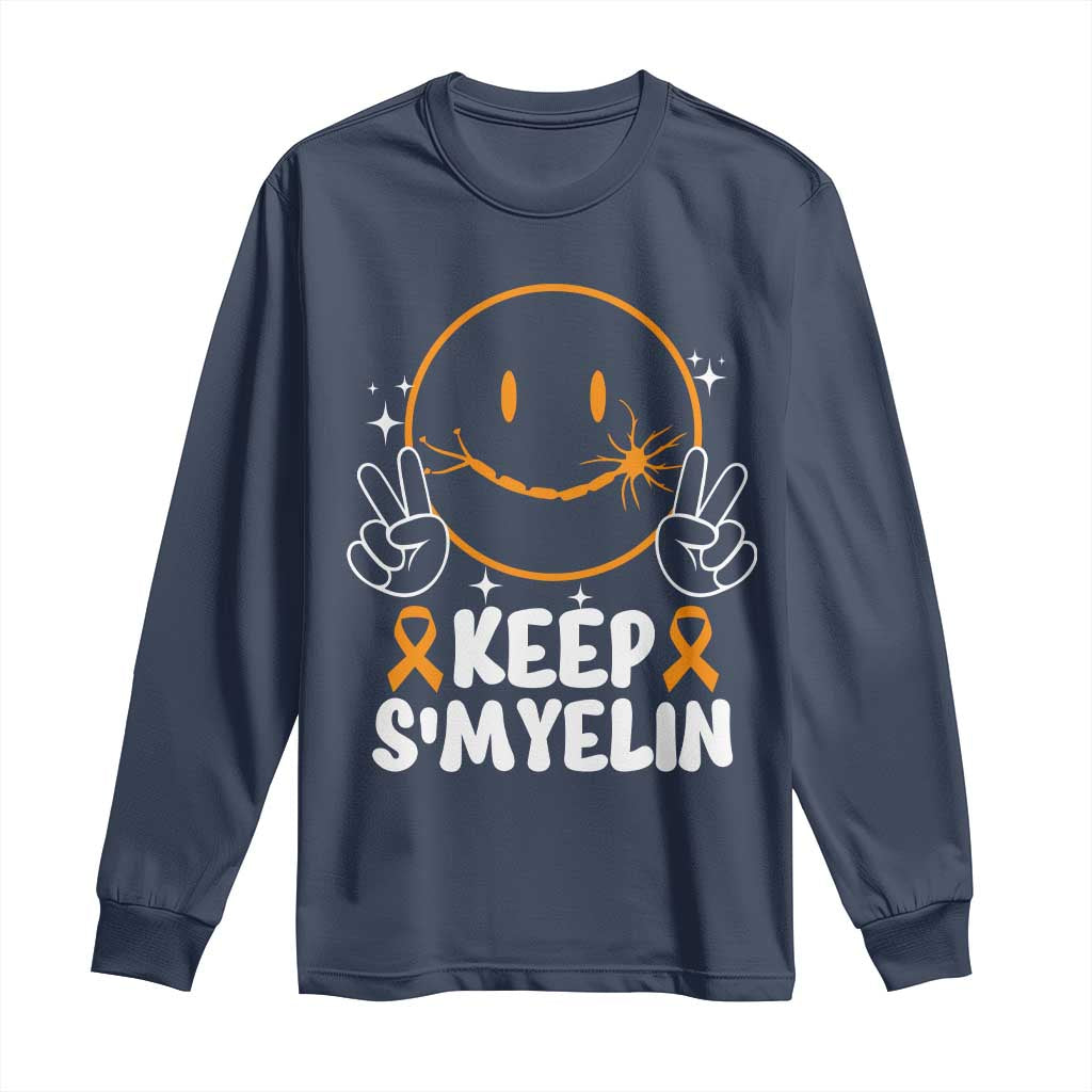 Multiple Sclerosis Support Long Sleeve Shirt Keep Smyelin Orange Ribbon MS Fighter