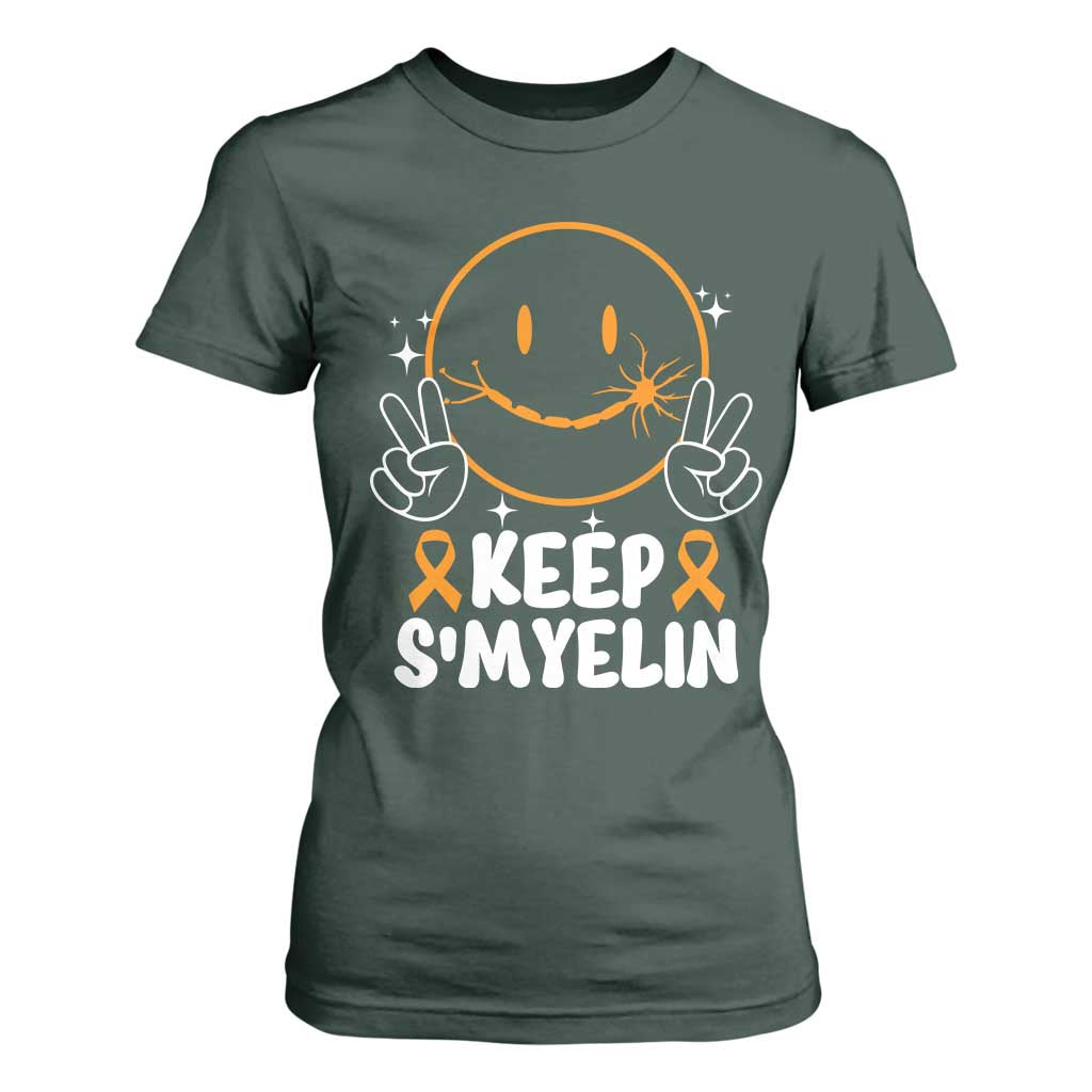 Multiple Sclerosis Support T Shirt For Women Keep Smyelin Orange Ribbon MS Fighter