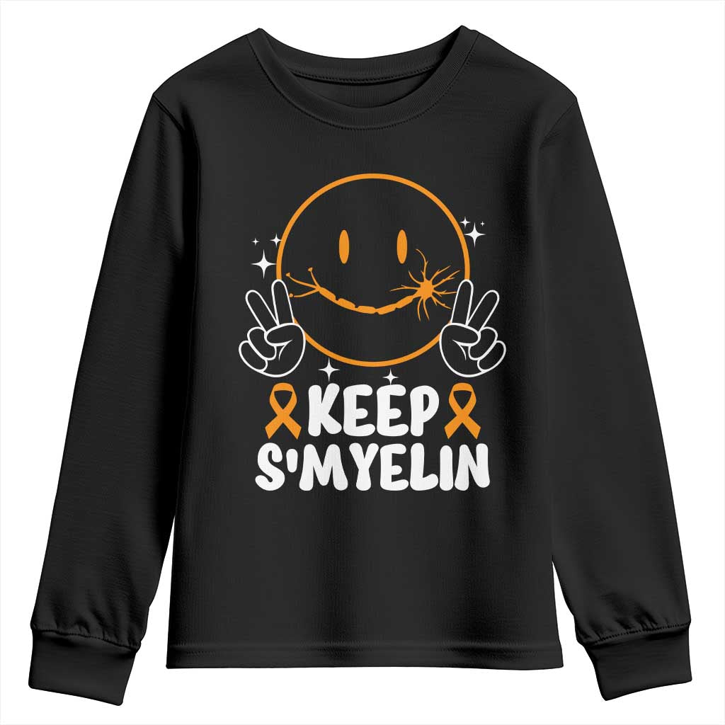 Multiple Sclerosis Support Youth Sweatshirt Keep Smyelin Orange Ribbon MS Fighter