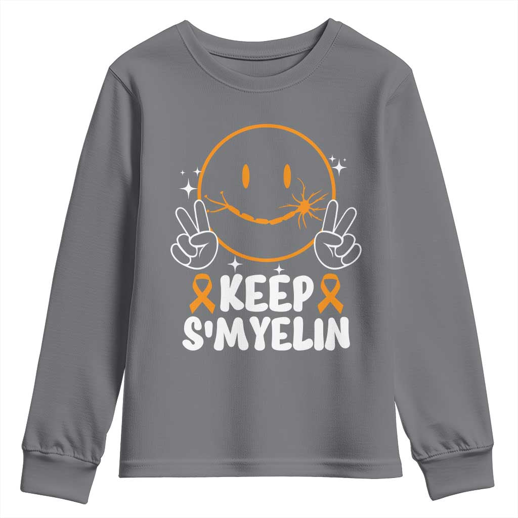 Multiple Sclerosis Support Youth Sweatshirt Keep Smyelin Orange Ribbon MS Fighter