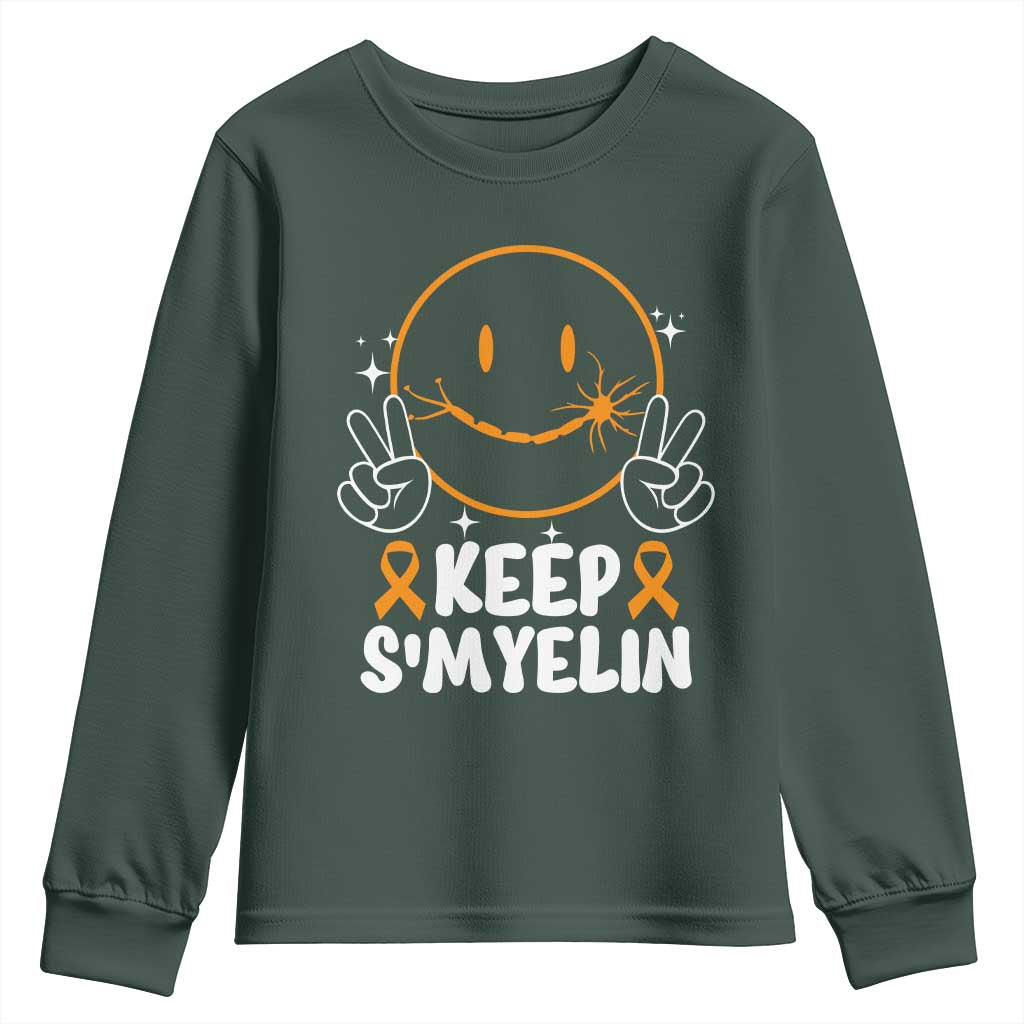 Multiple Sclerosis Support Youth Sweatshirt Keep Smyelin Orange Ribbon MS Fighter