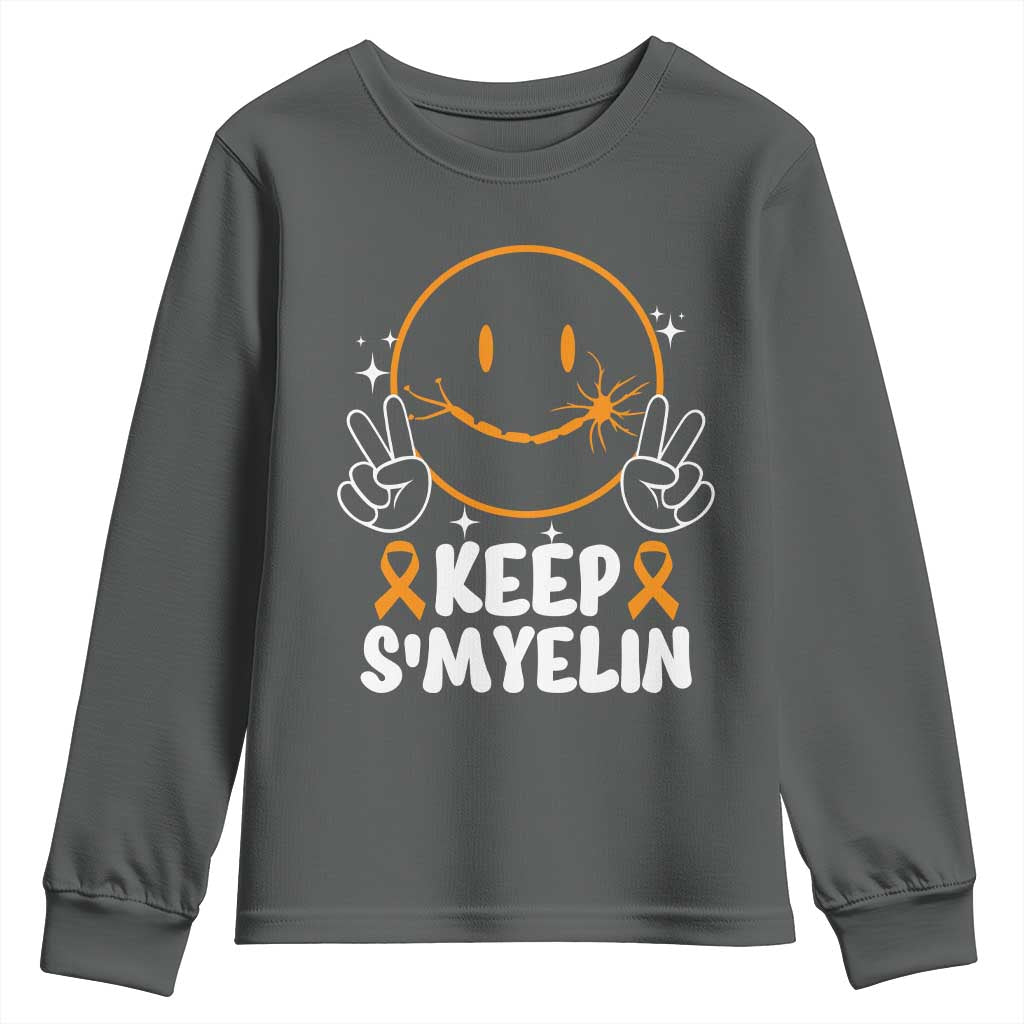 Multiple Sclerosis Support Youth Sweatshirt Keep Smyelin Orange Ribbon MS Fighter