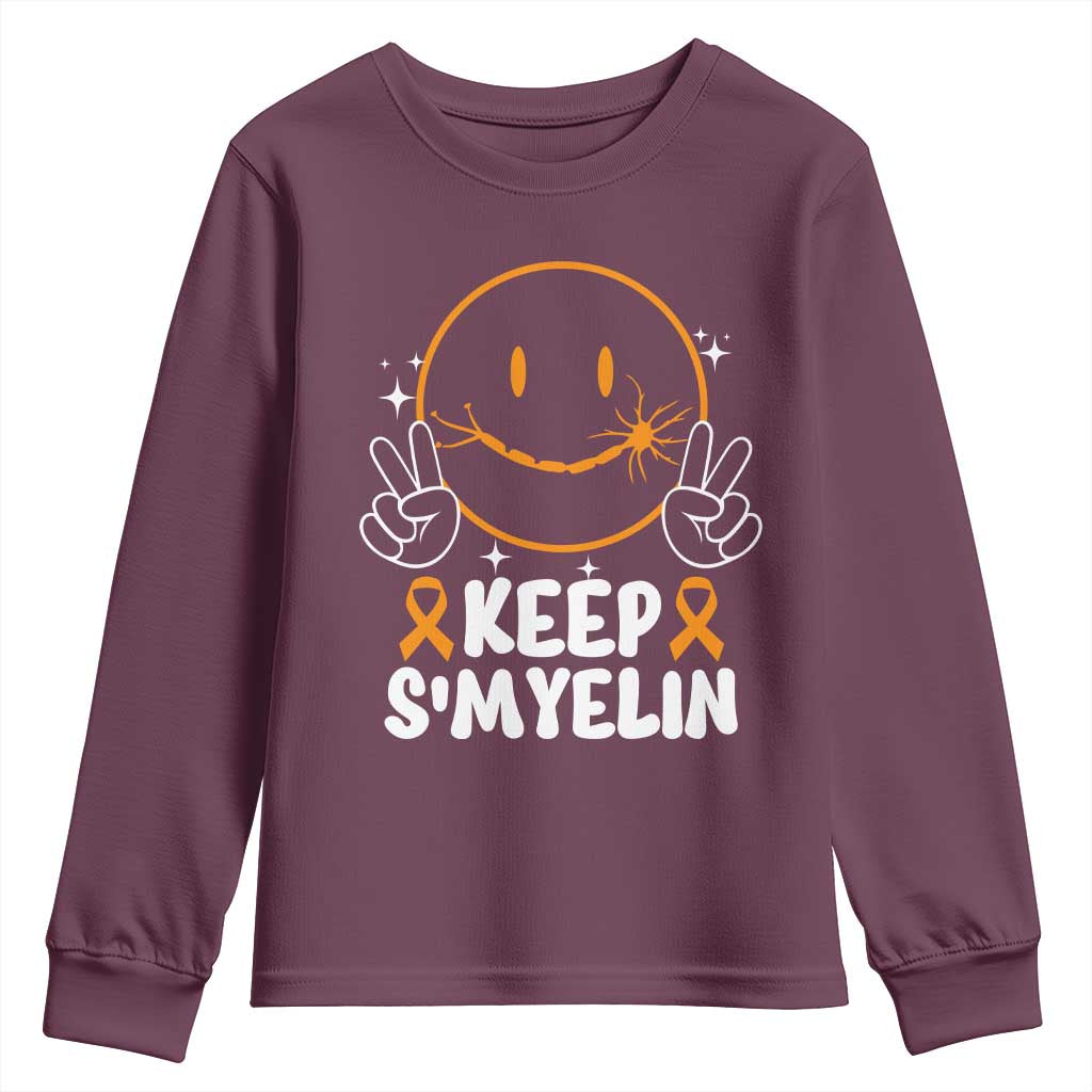 Multiple Sclerosis Support Youth Sweatshirt Keep Smyelin Orange Ribbon MS Fighter