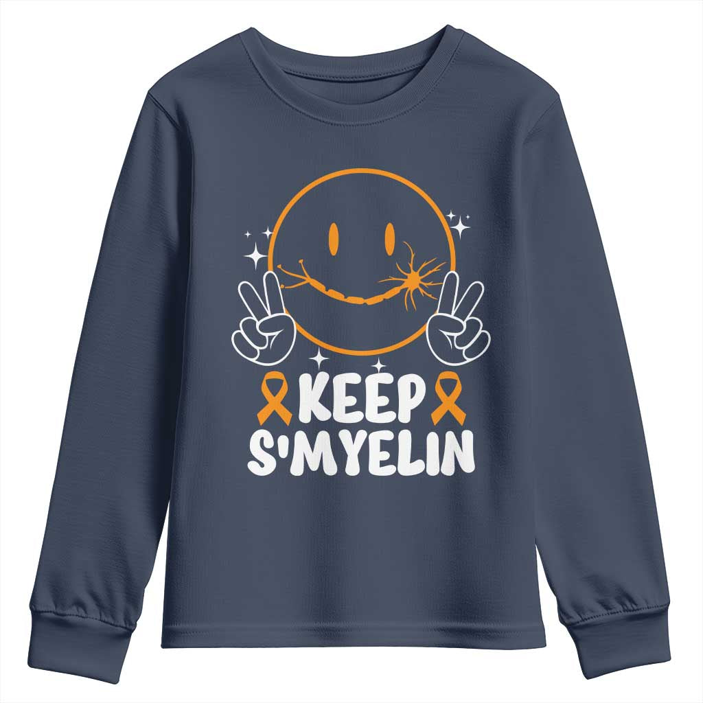 Multiple Sclerosis Support Youth Sweatshirt Keep Smyelin Orange Ribbon MS Fighter