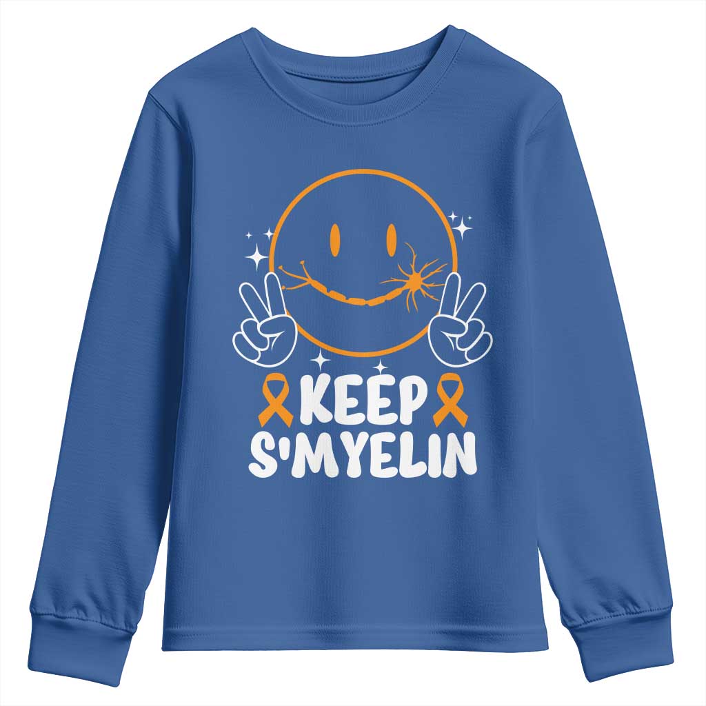 Multiple Sclerosis Support Youth Sweatshirt Keep Smyelin Orange Ribbon MS Fighter