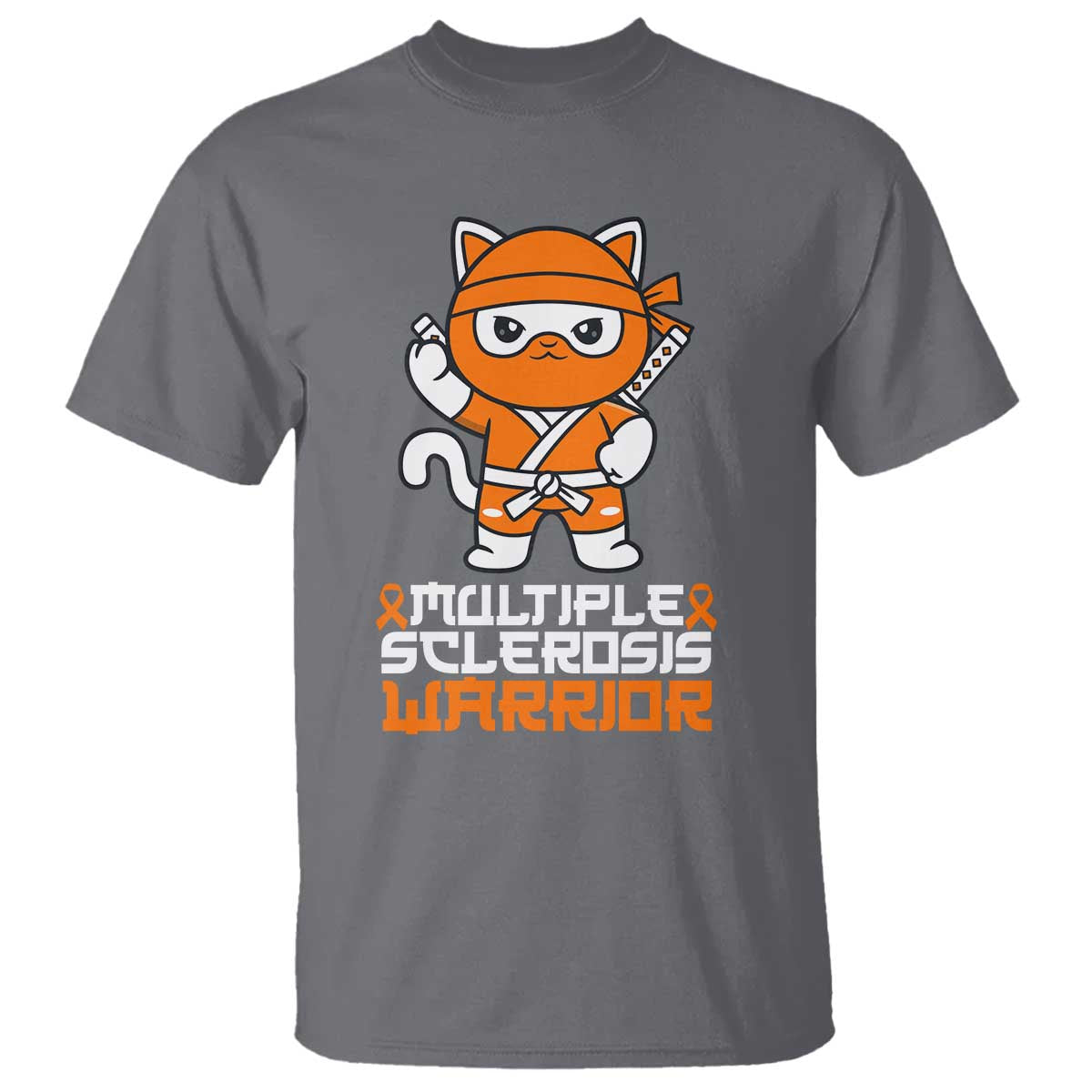Multiple Sclerosis Warrior T Shirt Orange Ribbon MS Ninja