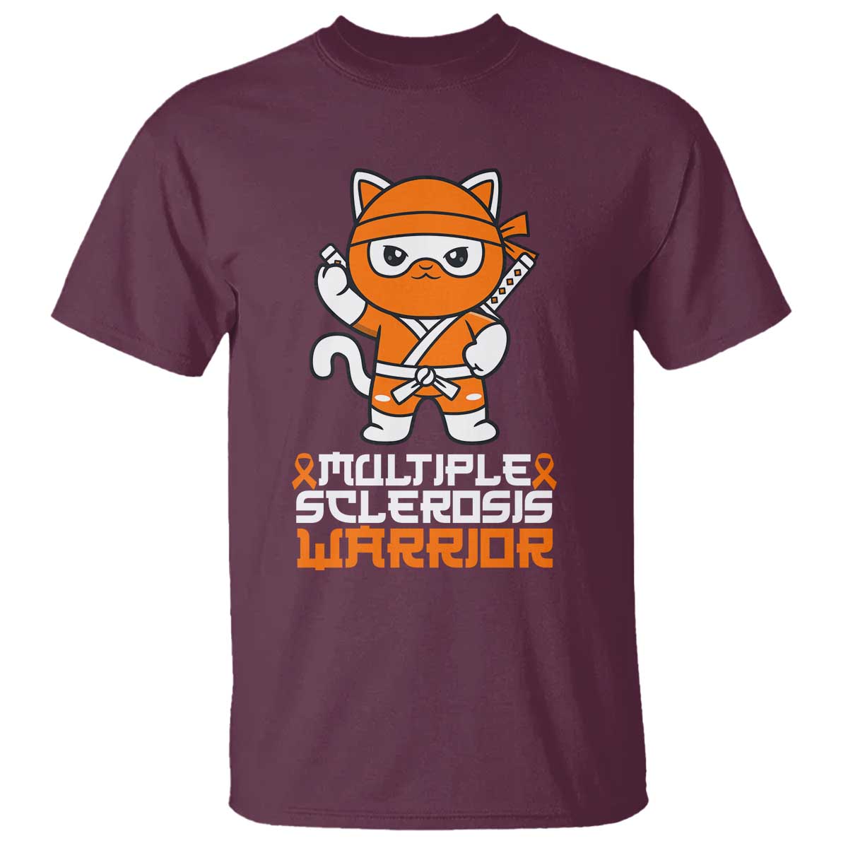 Multiple Sclerosis Warrior T Shirt Orange Ribbon MS Ninja