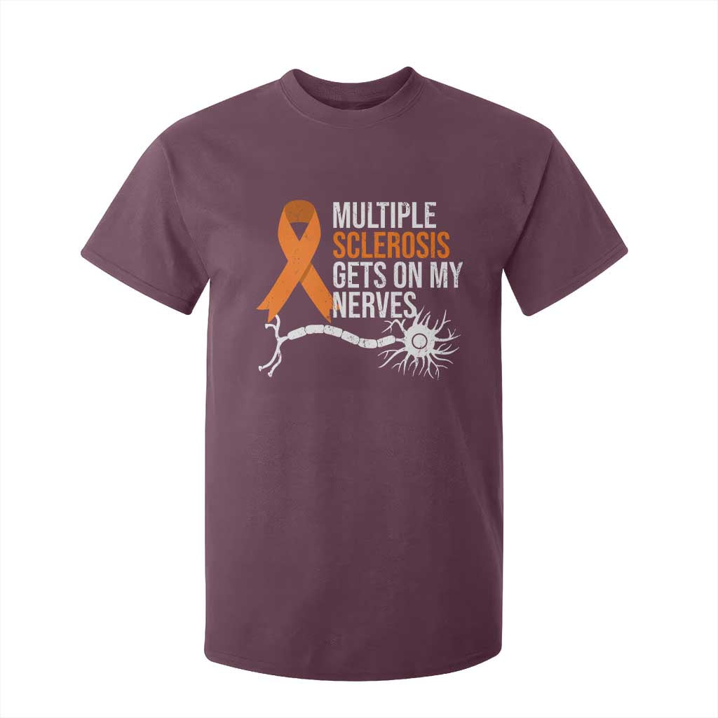 Multiple Sclerosis Support T Shirt For Kid Orange Ribbon MS Gets On My Nerves