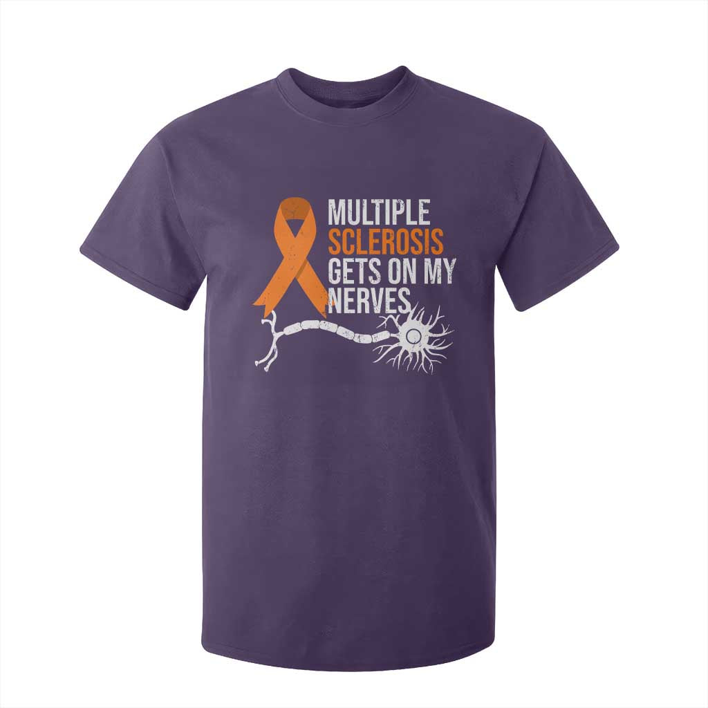 Multiple Sclerosis Support T Shirt For Kid Orange Ribbon MS Gets On My Nerves
