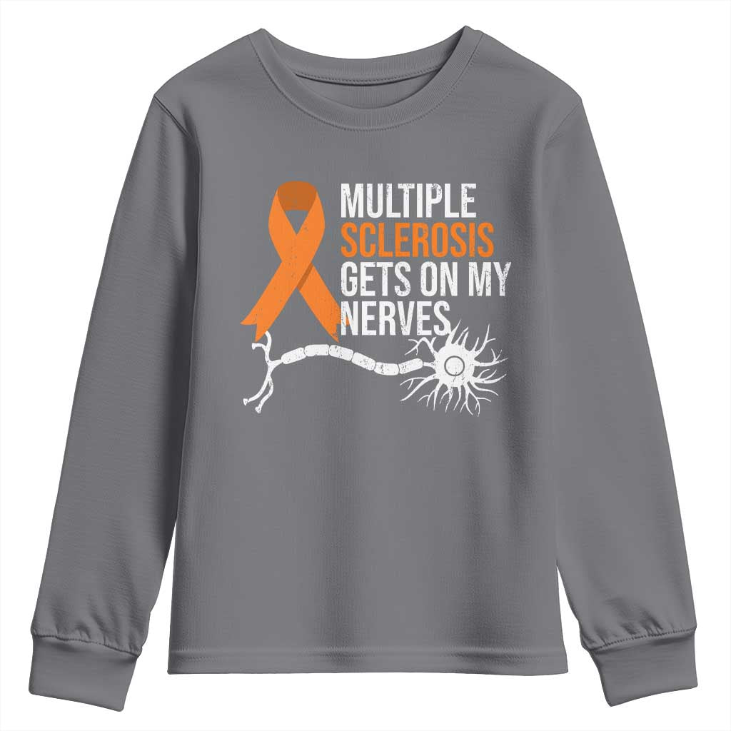 Multiple Sclerosis Support Youth Sweatshirt Orange Ribbon MS Gets On My Nerves