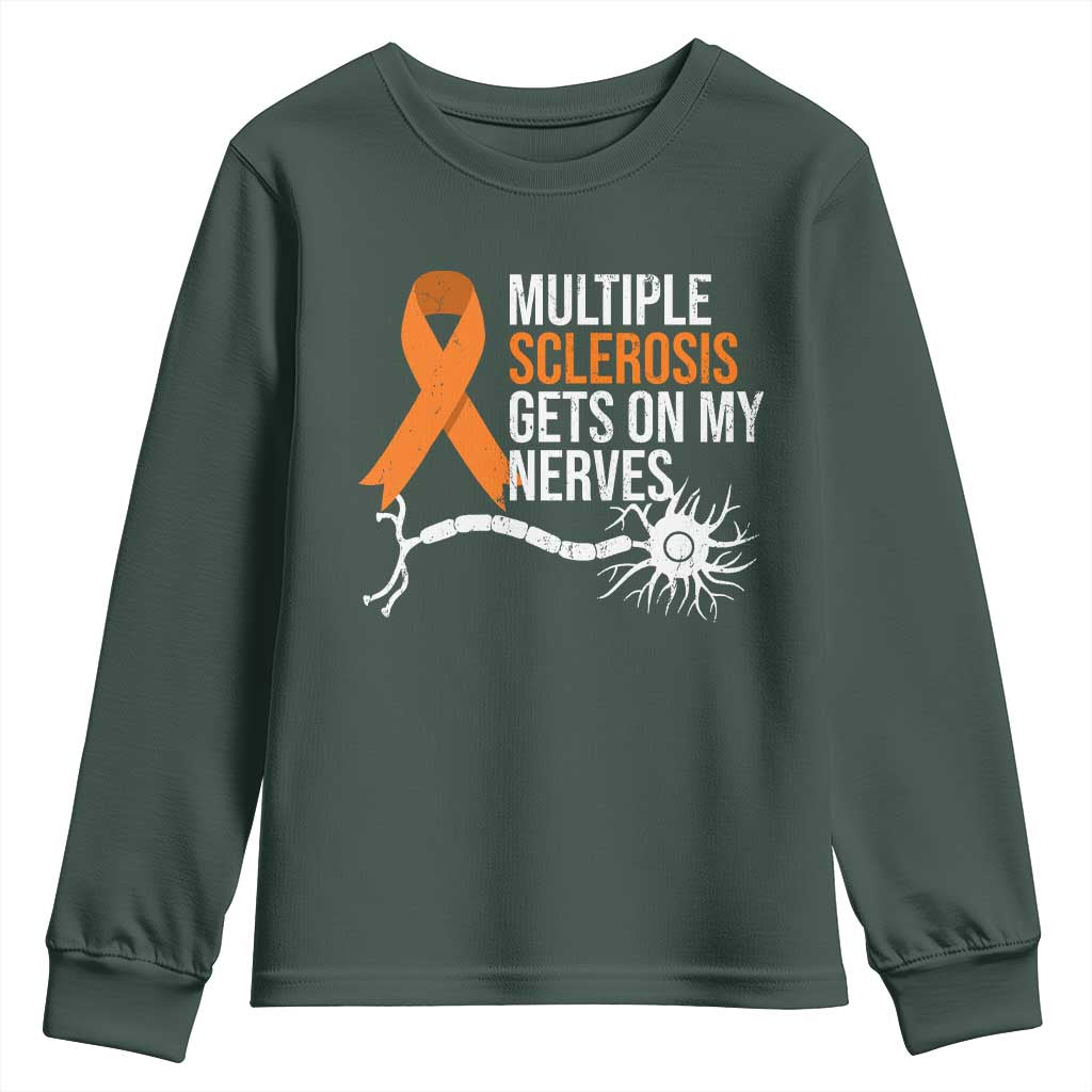 Multiple Sclerosis Support Youth Sweatshirt Orange Ribbon MS Gets On My Nerves
