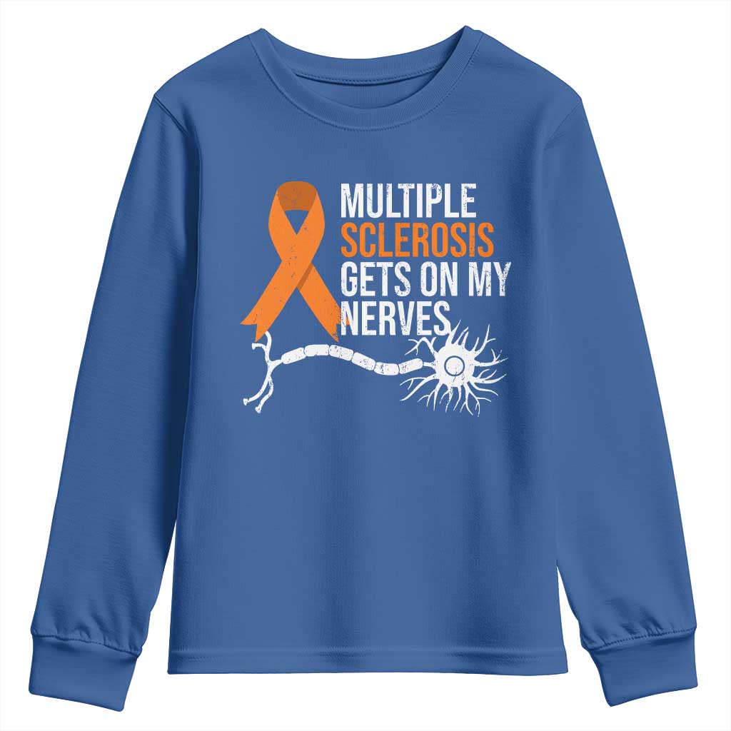 Multiple Sclerosis Support Youth Sweatshirt Orange Ribbon MS Gets On My Nerves