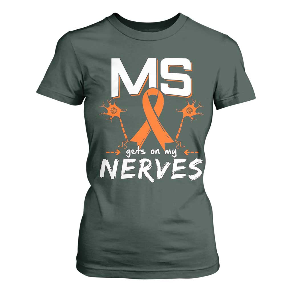 MS Gets On My Nerves Multiple Sclerosis Support T Shirt For Women Orange Ribbon