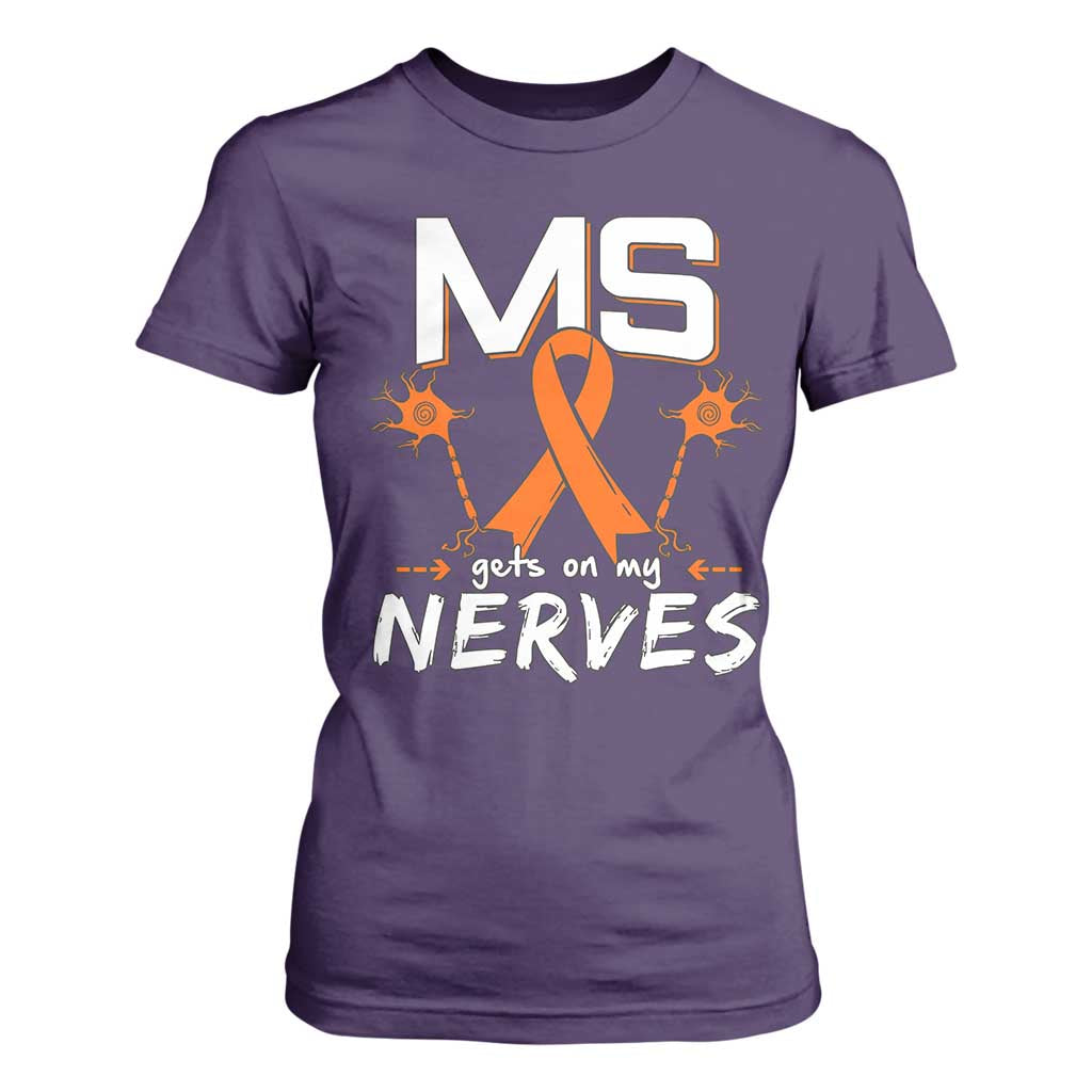 MS Gets On My Nerves Multiple Sclerosis Support T Shirt For Women Orange Ribbon