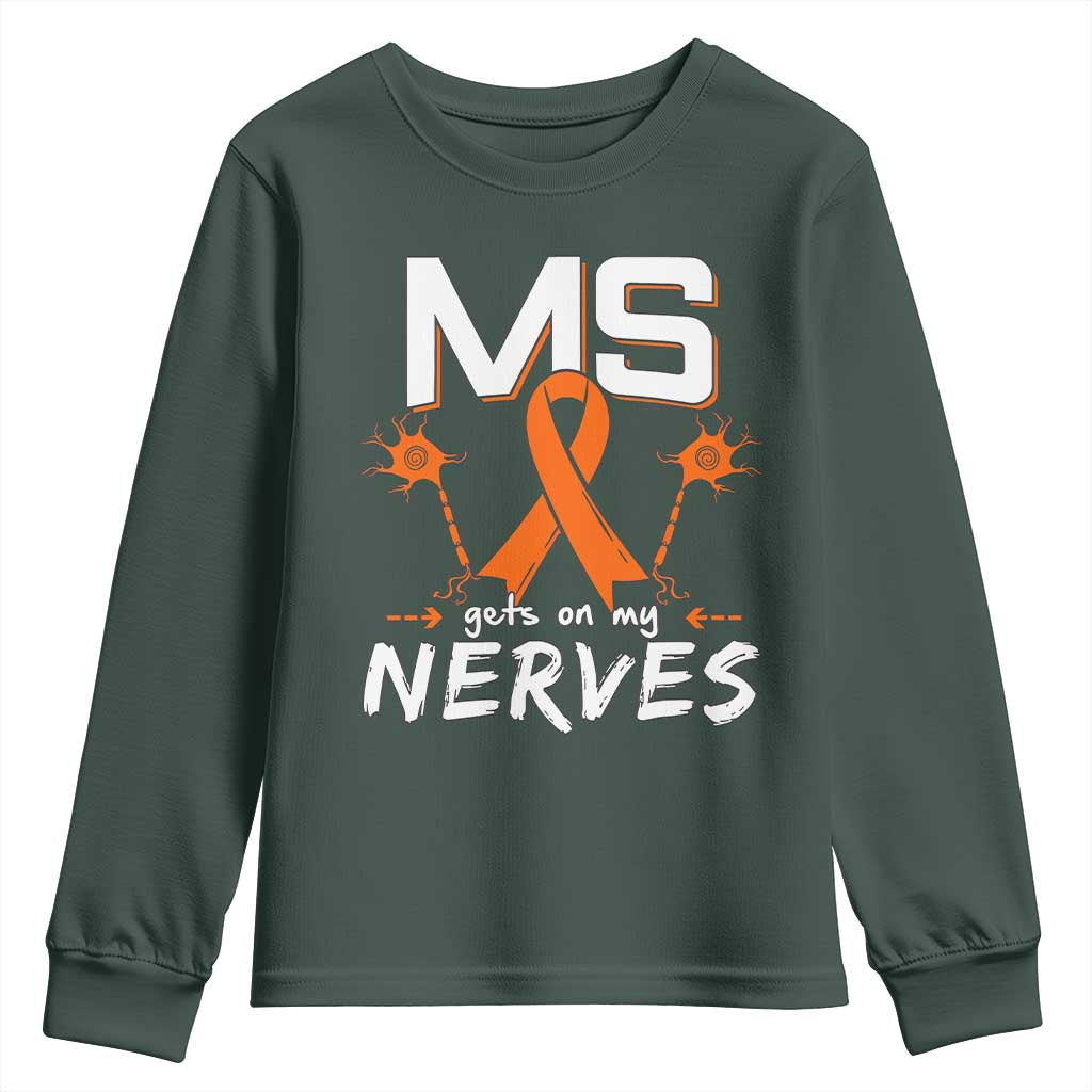 MS Gets On My Nerves Multiple Sclerosis Support Youth Sweatshirt Orange Ribbon