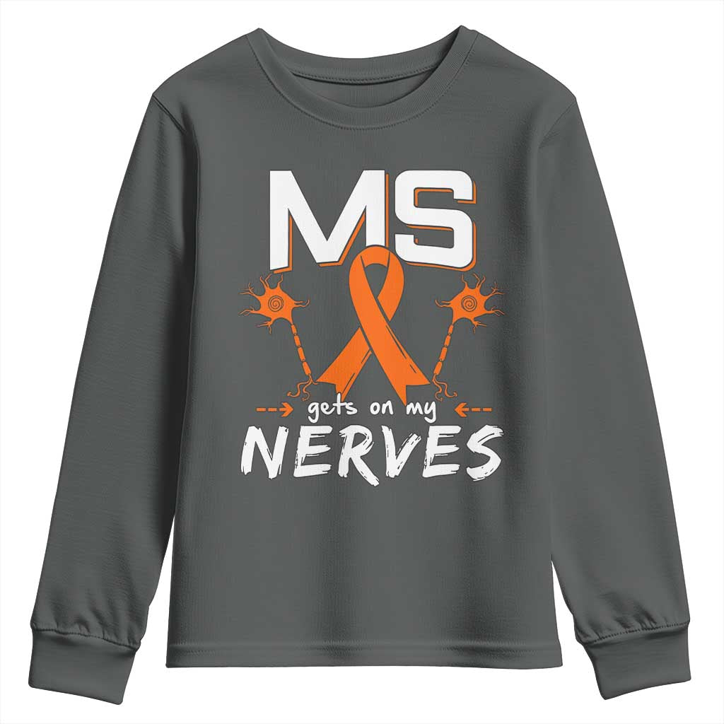 MS Gets On My Nerves Multiple Sclerosis Support Youth Sweatshirt Orange Ribbon