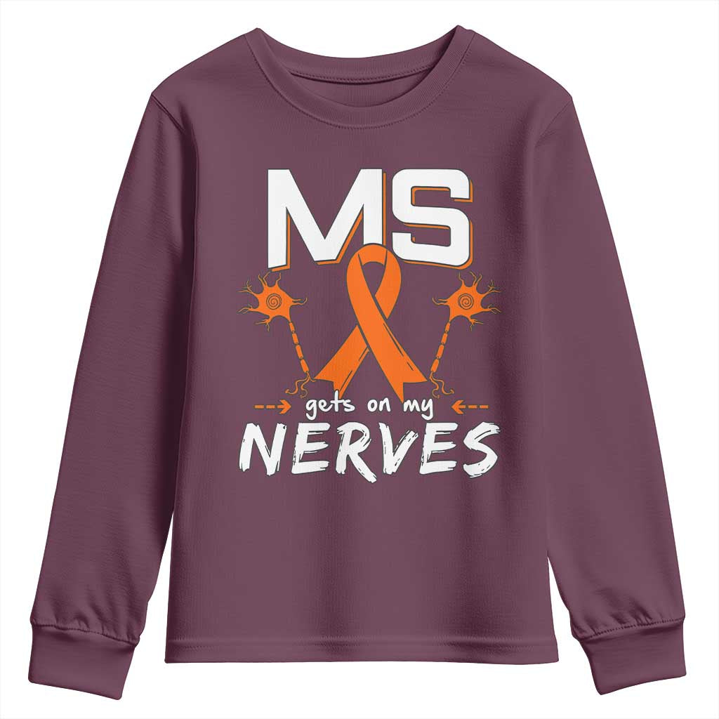 MS Gets On My Nerves Multiple Sclerosis Support Youth Sweatshirt Orange Ribbon