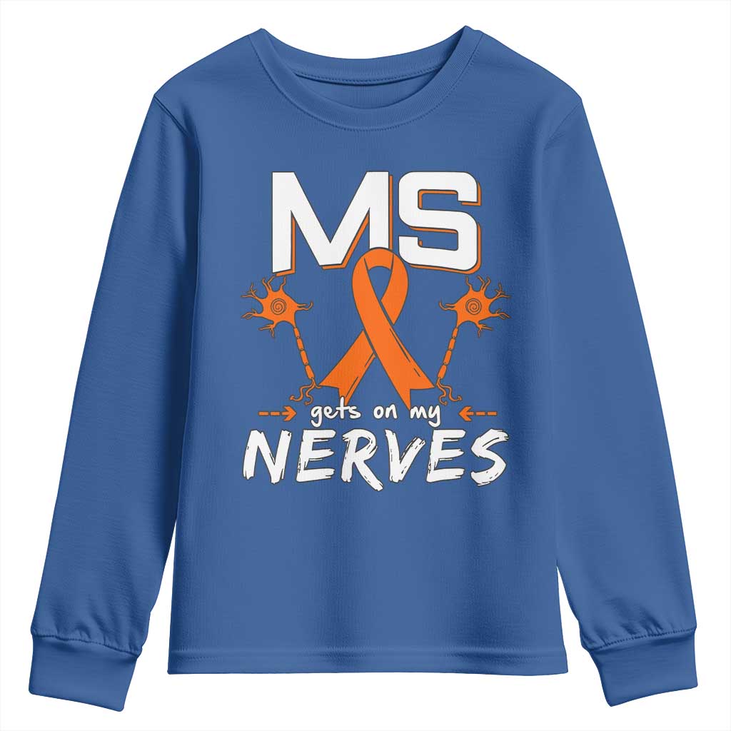 MS Gets On My Nerves Multiple Sclerosis Support Youth Sweatshirt Orange Ribbon