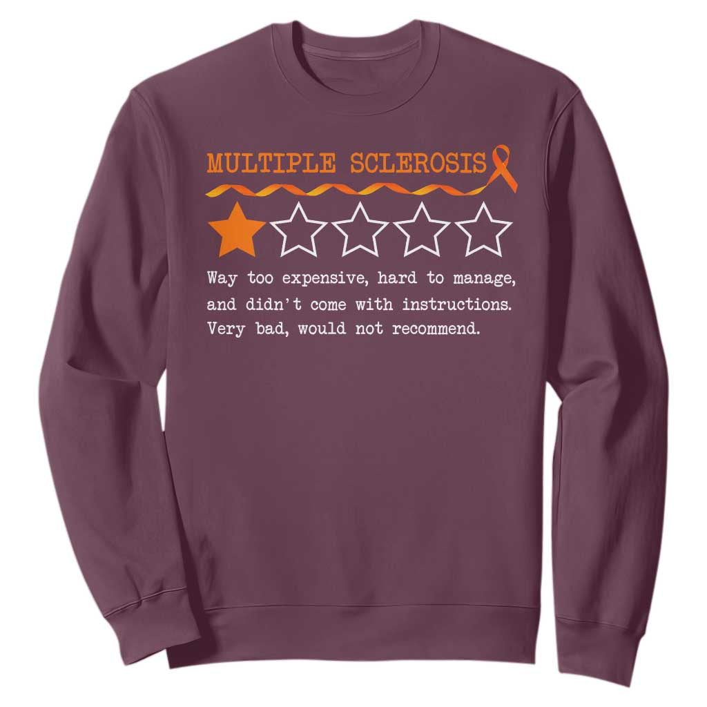 Multiple Sclerosis Support Sweatshirt Orange Ribbon MS Review Very Bad Would Not Recommend