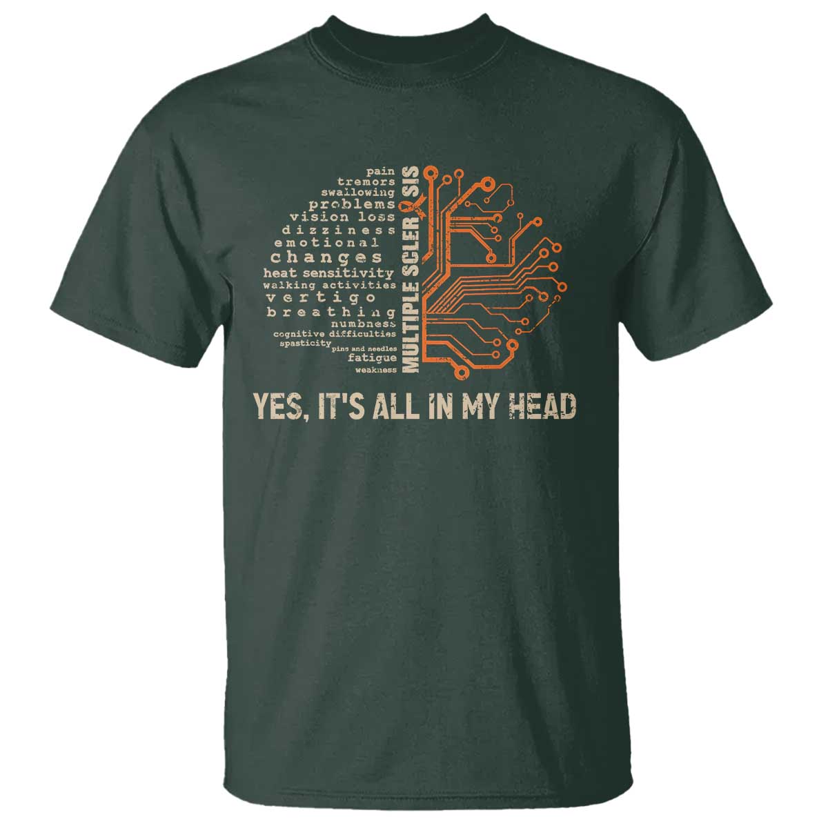 Multiple Sclerosis Support T Shirt Orange Ribbon Yes It's All In My Head