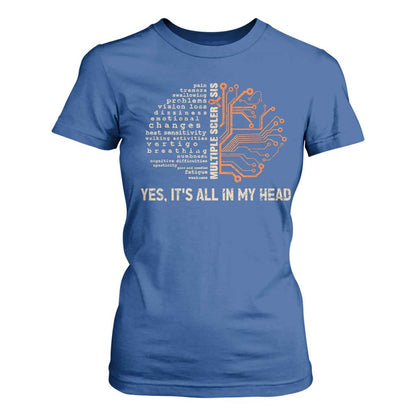 Multiple Sclerosis Support T Shirt For Women Orange Ribbon Yes It's All In My Head
