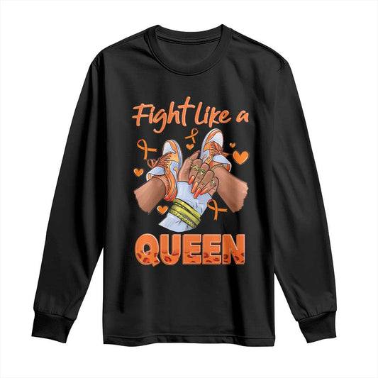 Multiple Sclerosis Support Long Sleeve Shirt Orange Ribbon Fight MS Like A Queen