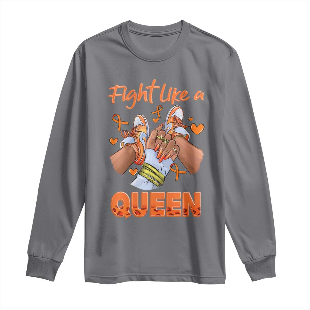 Multiple Sclerosis Support Long Sleeve Shirt Orange Ribbon Fight MS Like A Queen