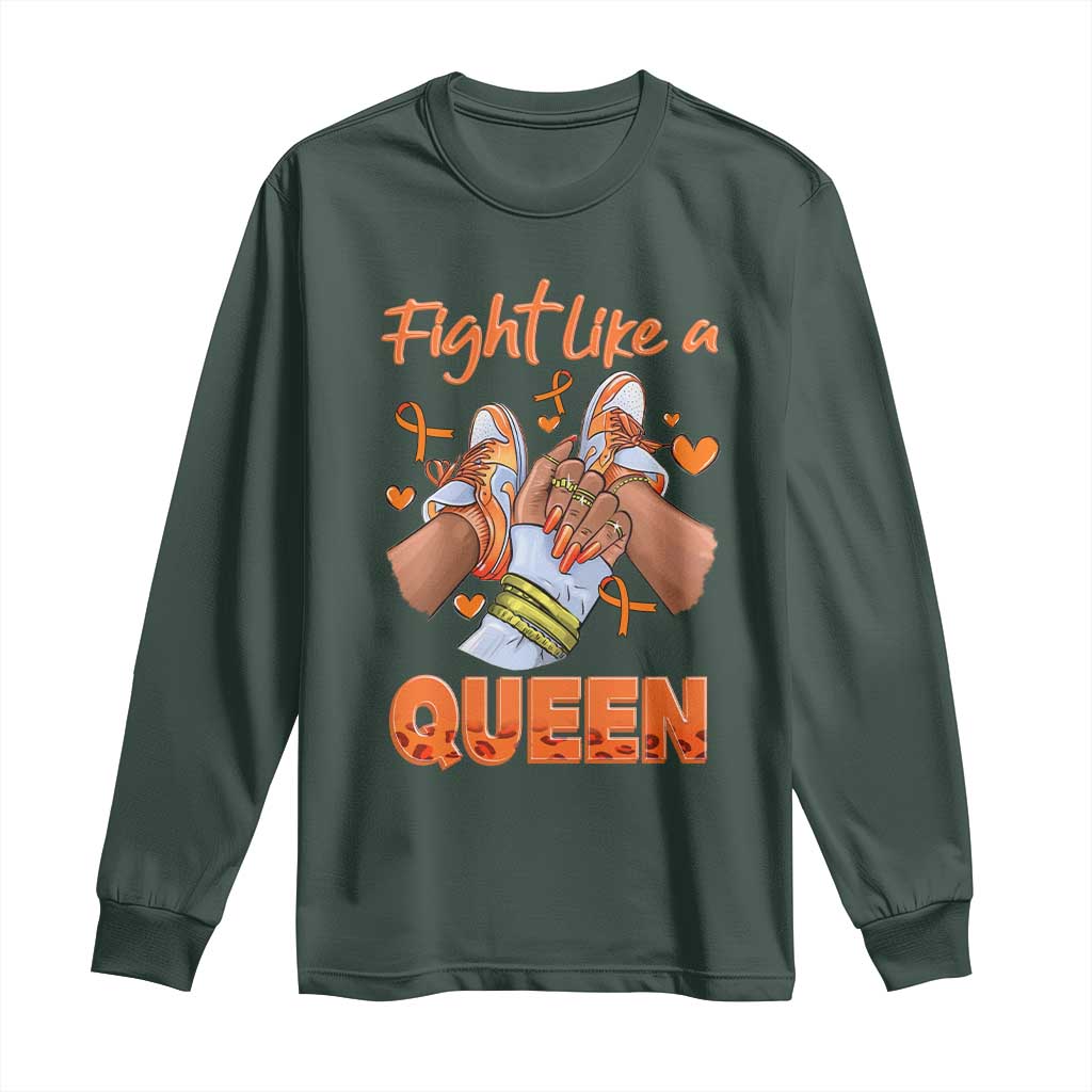 Multiple Sclerosis Support Long Sleeve Shirt Orange Ribbon Fight MS Like A Queen