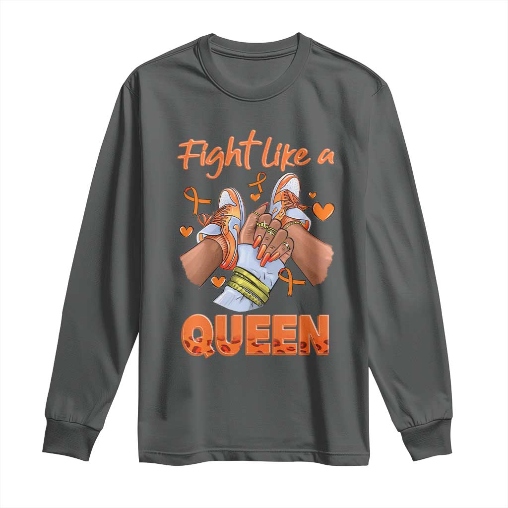 Multiple Sclerosis Support Long Sleeve Shirt Orange Ribbon Fight MS Like A Queen