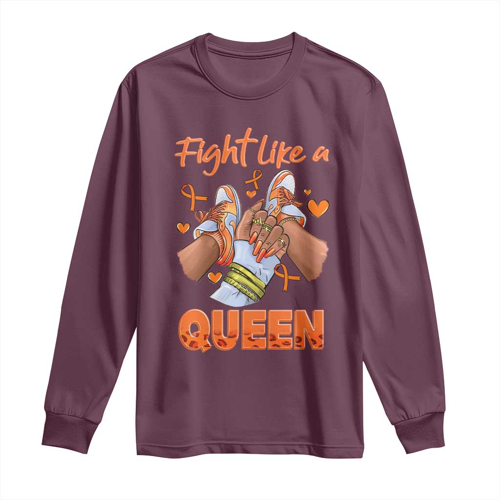 Multiple Sclerosis Support Long Sleeve Shirt Orange Ribbon Fight MS Like A Queen