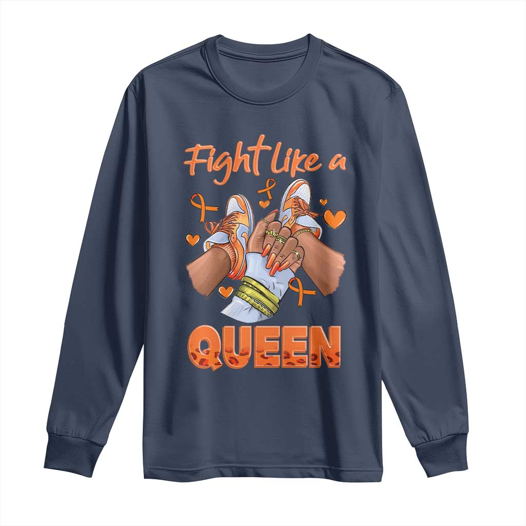 Multiple Sclerosis Support Long Sleeve Shirt Orange Ribbon Fight MS Like A Queen