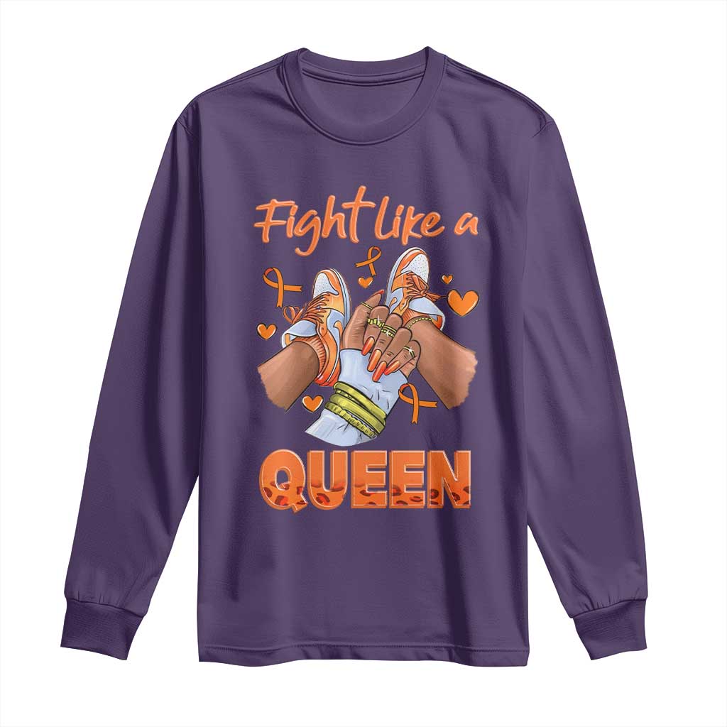 Multiple Sclerosis Support Long Sleeve Shirt Orange Ribbon Fight MS Like A Queen