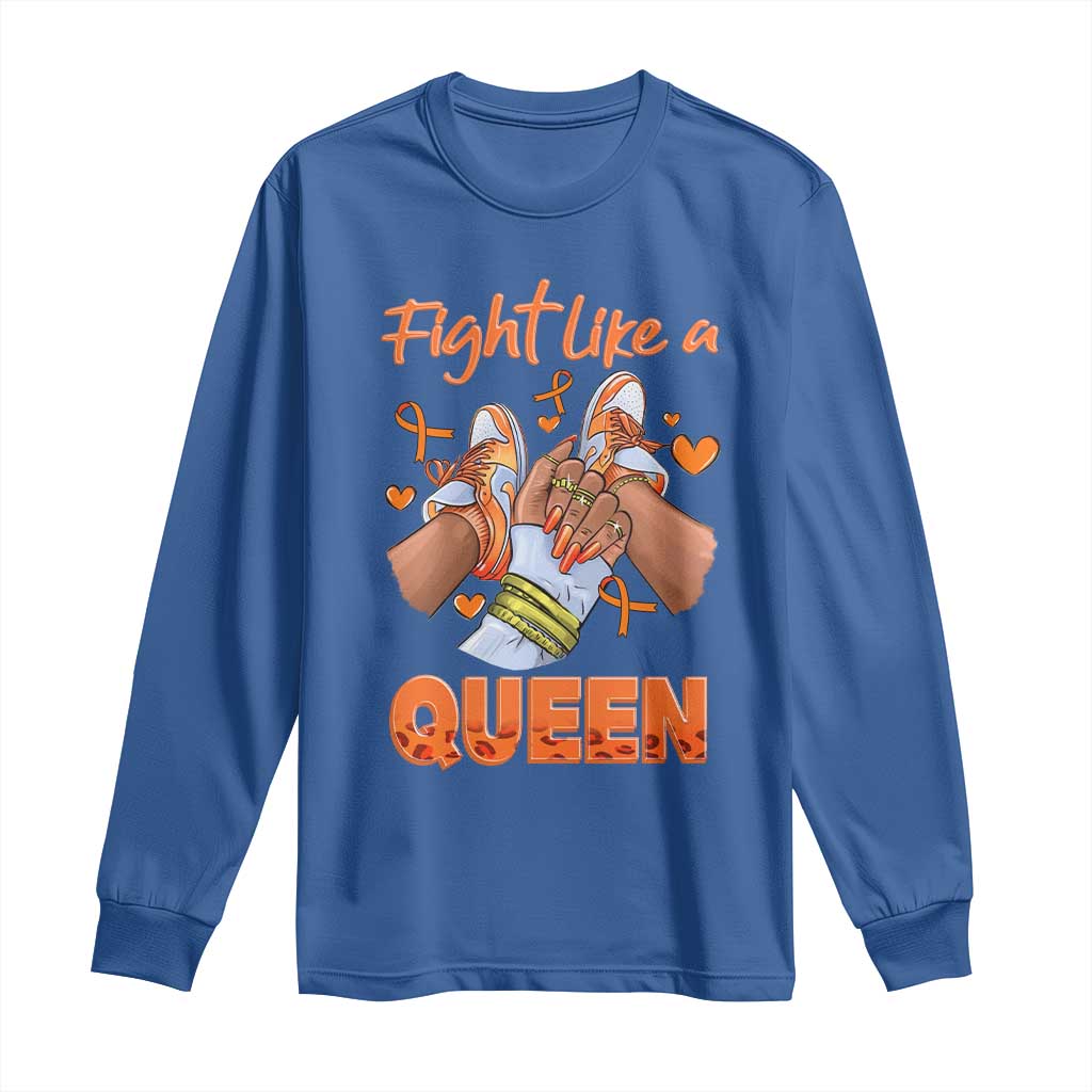 Multiple Sclerosis Support Long Sleeve Shirt Orange Ribbon Fight MS Like A Queen