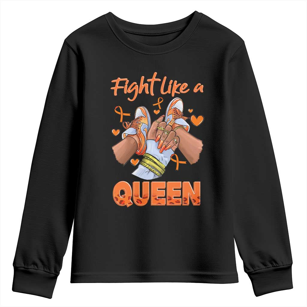 Multiple Sclerosis Support Youth Sweatshirt Orange Ribbon Fight MS Like A Queen
