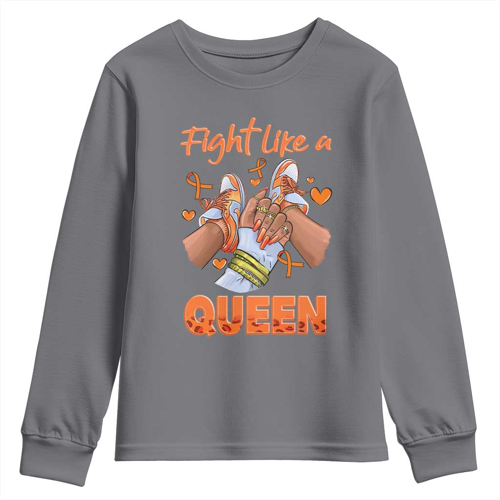 Multiple Sclerosis Support Youth Sweatshirt Orange Ribbon Fight MS Like A Queen