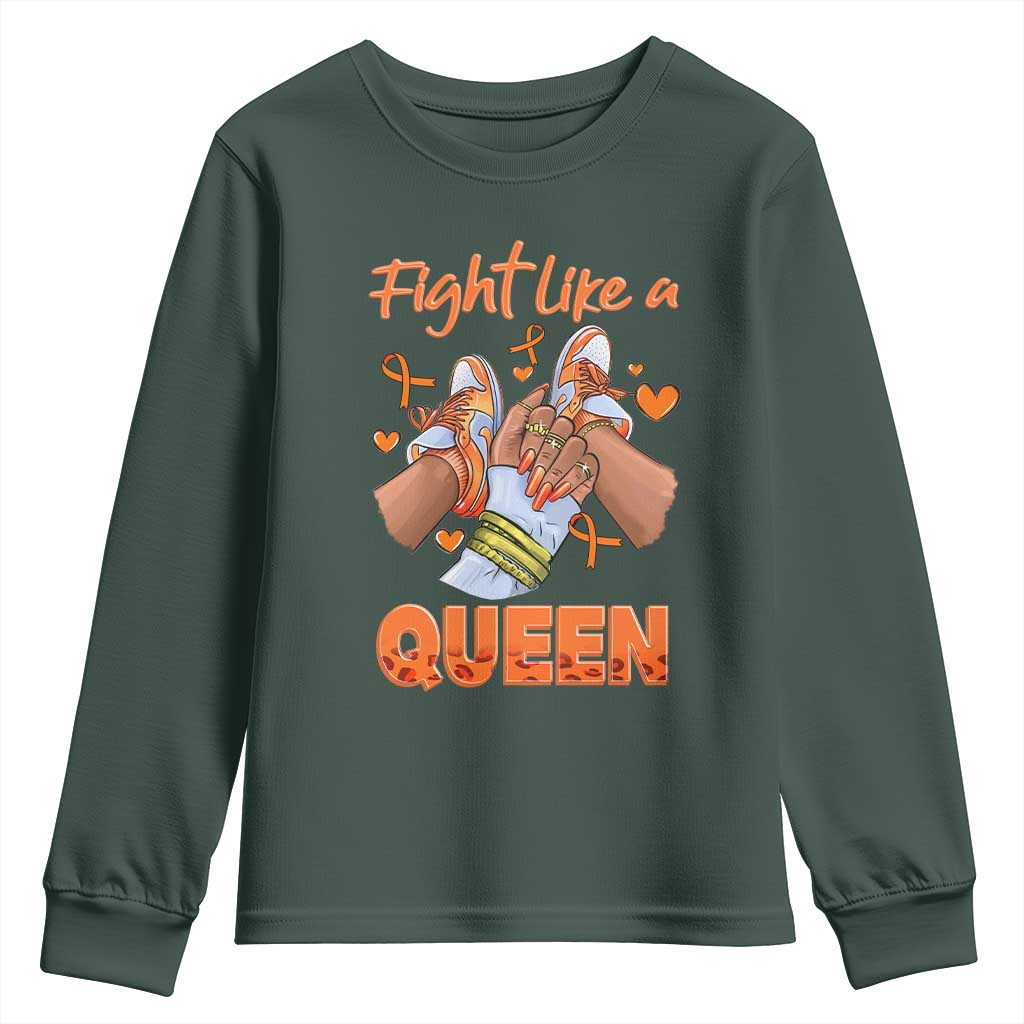 Multiple Sclerosis Support Youth Sweatshirt Orange Ribbon Fight MS Like A Queen