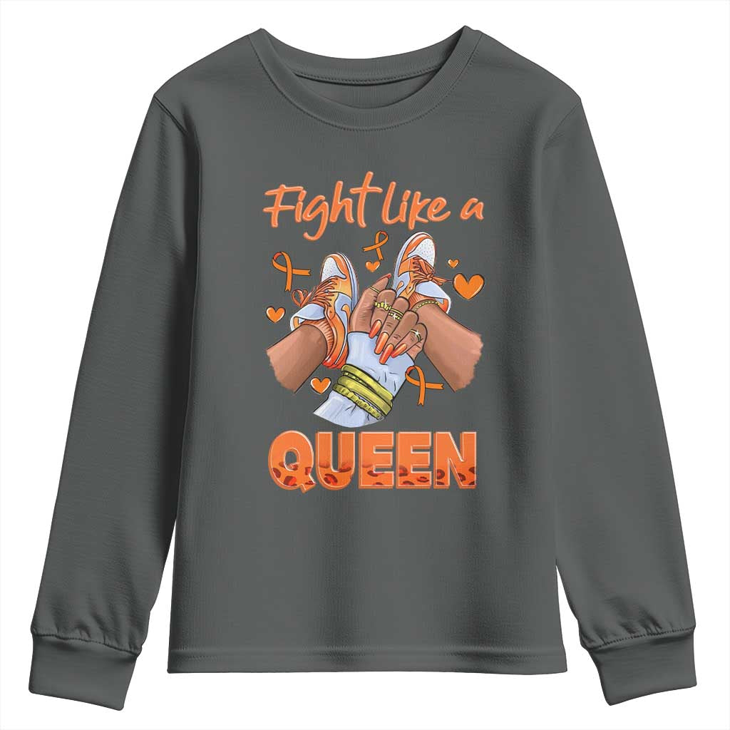 Multiple Sclerosis Support Youth Sweatshirt Orange Ribbon Fight MS Like A Queen