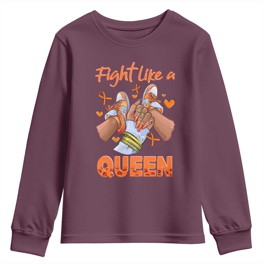 Multiple Sclerosis Support Youth Sweatshirt Orange Ribbon Fight MS Like A Queen