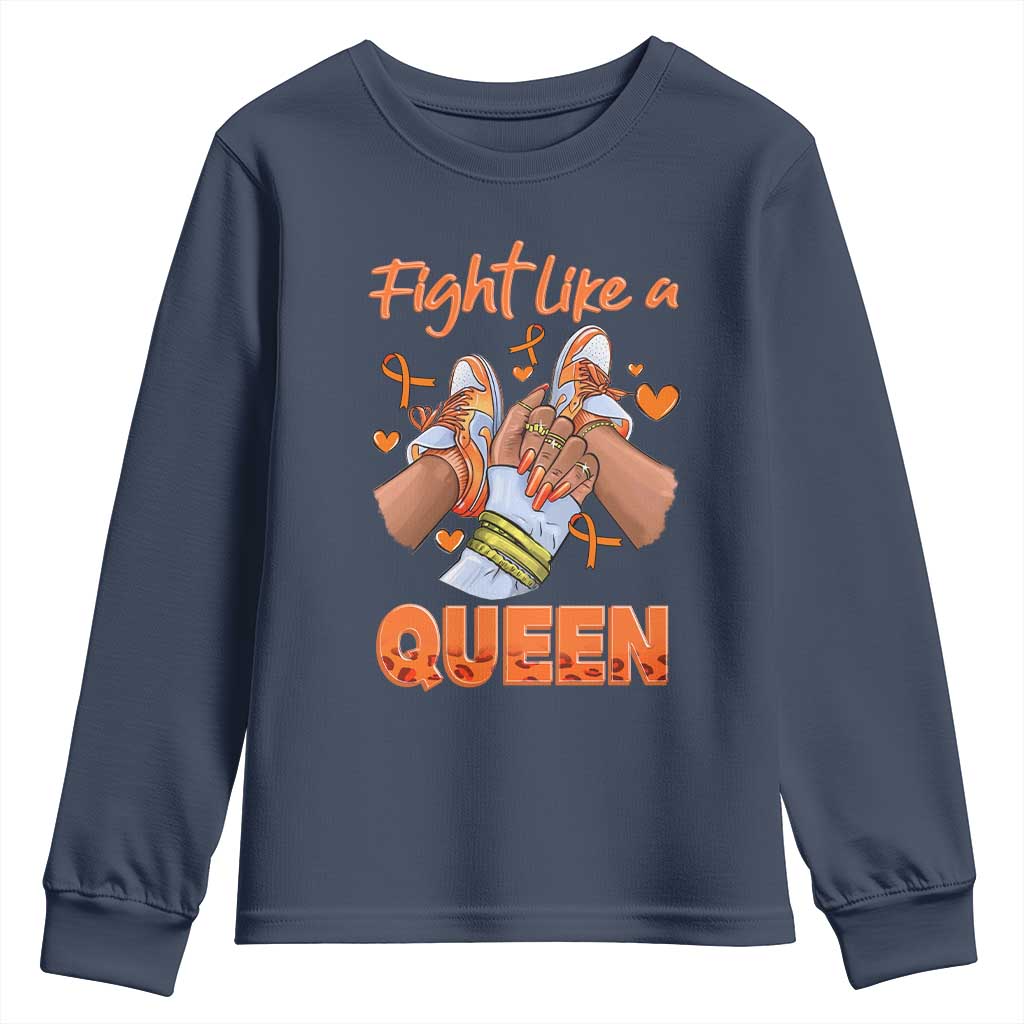 Multiple Sclerosis Support Youth Sweatshirt Orange Ribbon Fight MS Like A Queen