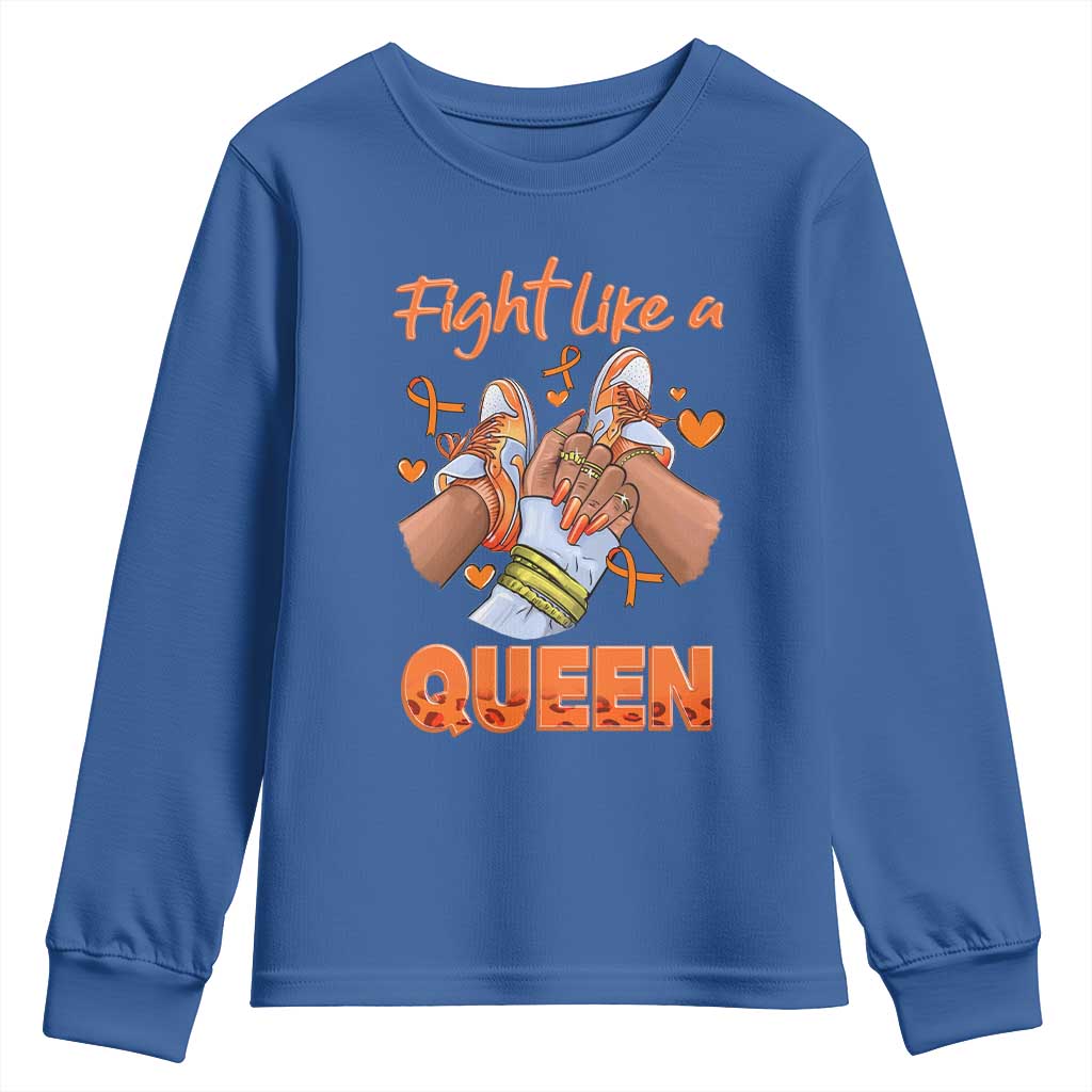 Multiple Sclerosis Support Youth Sweatshirt Orange Ribbon Fight MS Like A Queen