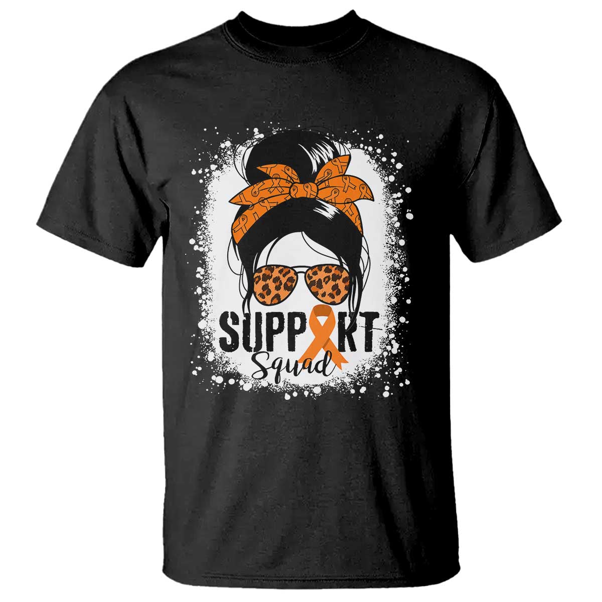 Multiple Sclerosis Support Squad T Shirt Orange Ribbon Messy Bun