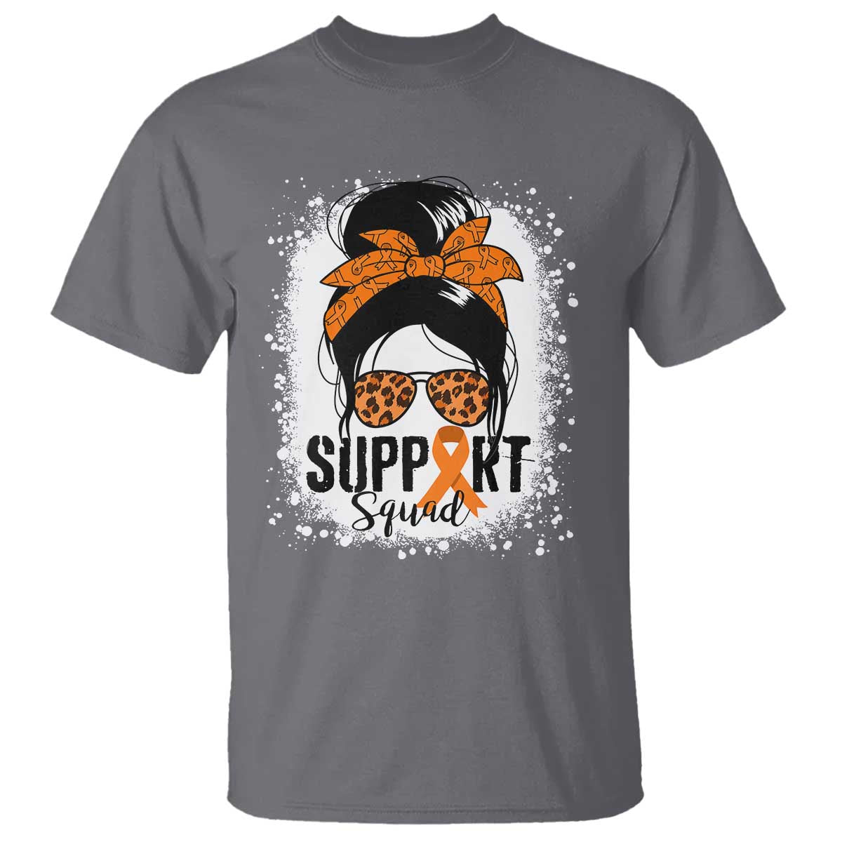 Multiple Sclerosis Support Squad T Shirt Orange Ribbon Messy Bun