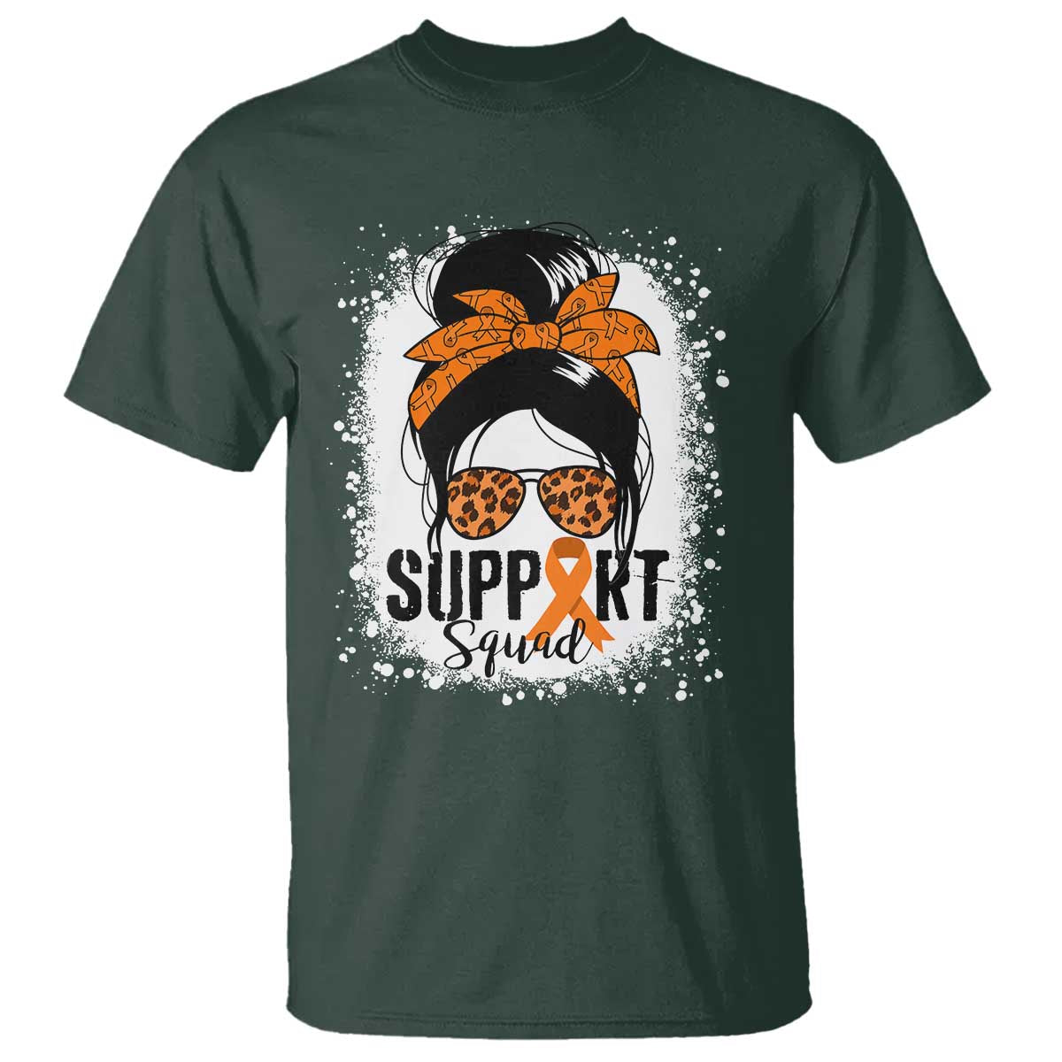 Multiple Sclerosis Support Squad T Shirt Orange Ribbon Messy Bun