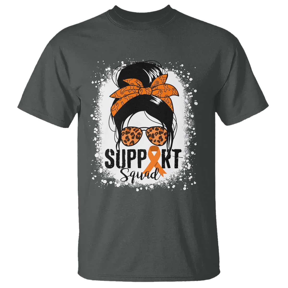 Multiple Sclerosis Support Squad T Shirt Orange Ribbon Messy Bun