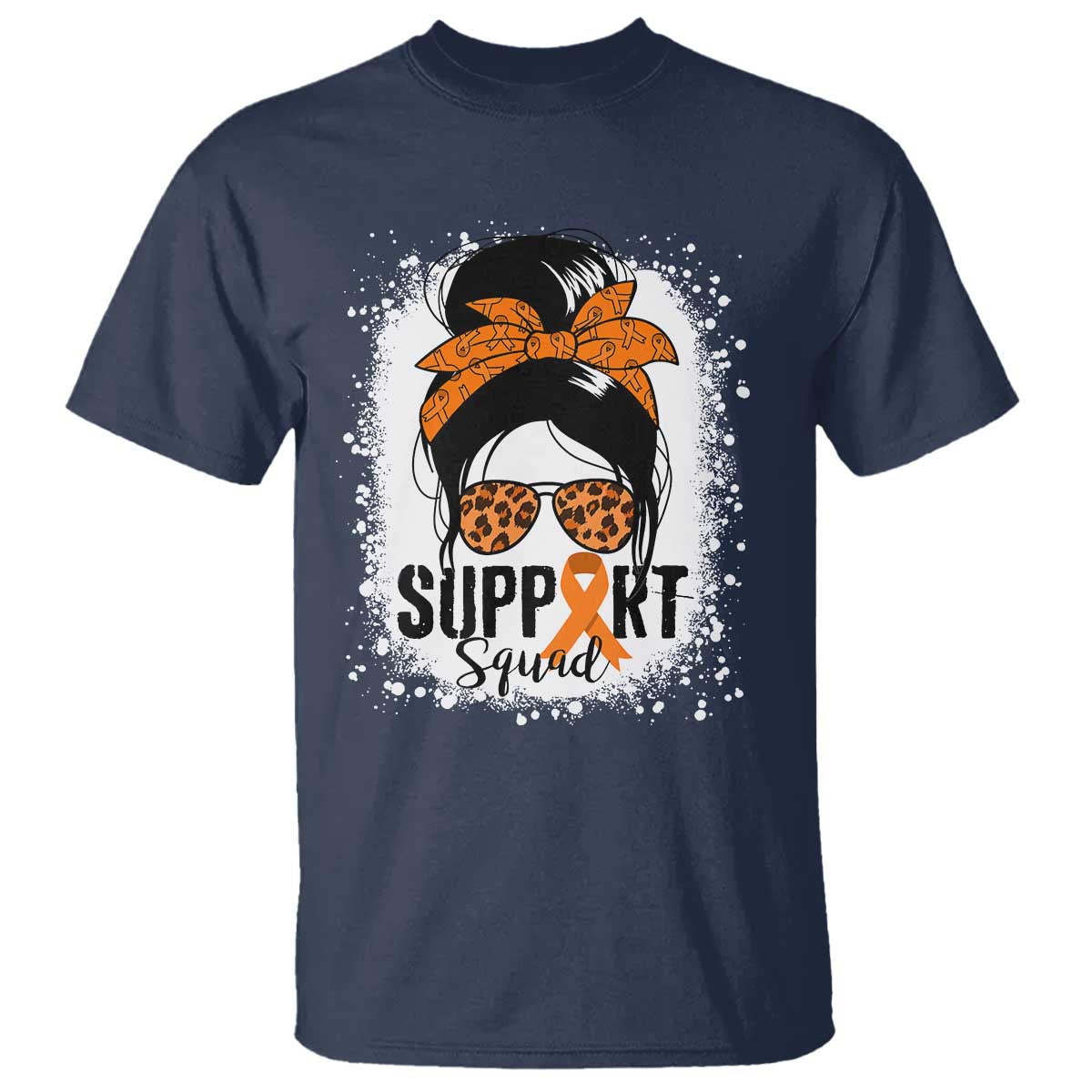 Multiple Sclerosis Support Squad T Shirt Orange Ribbon Messy Bun