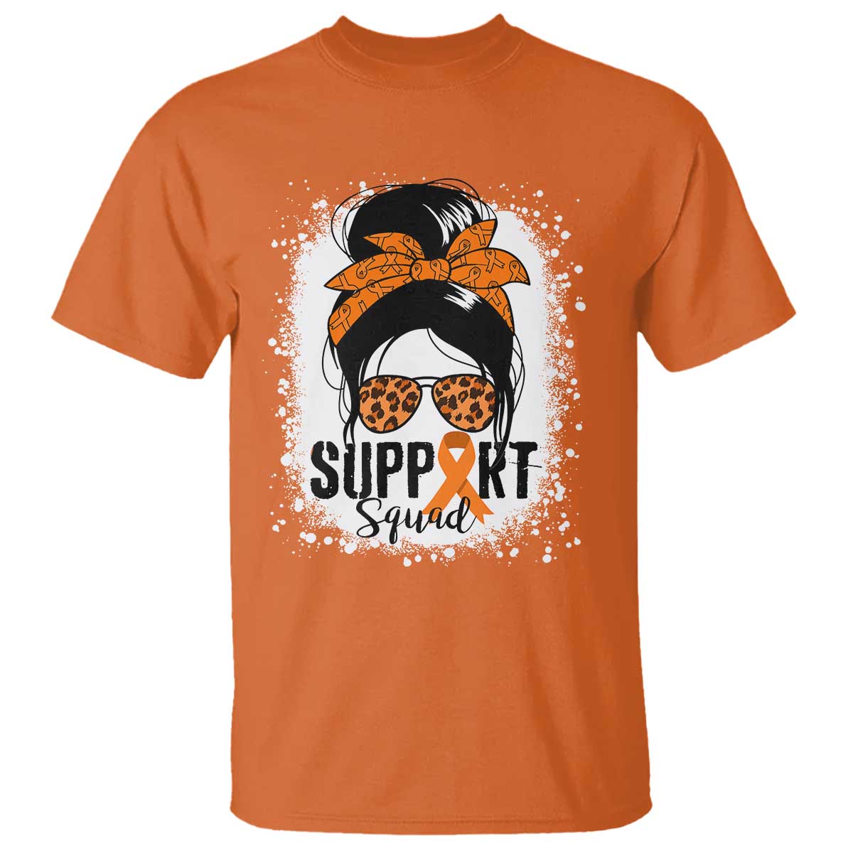 Multiple Sclerosis Support Squad T Shirt Orange Ribbon Messy Bun