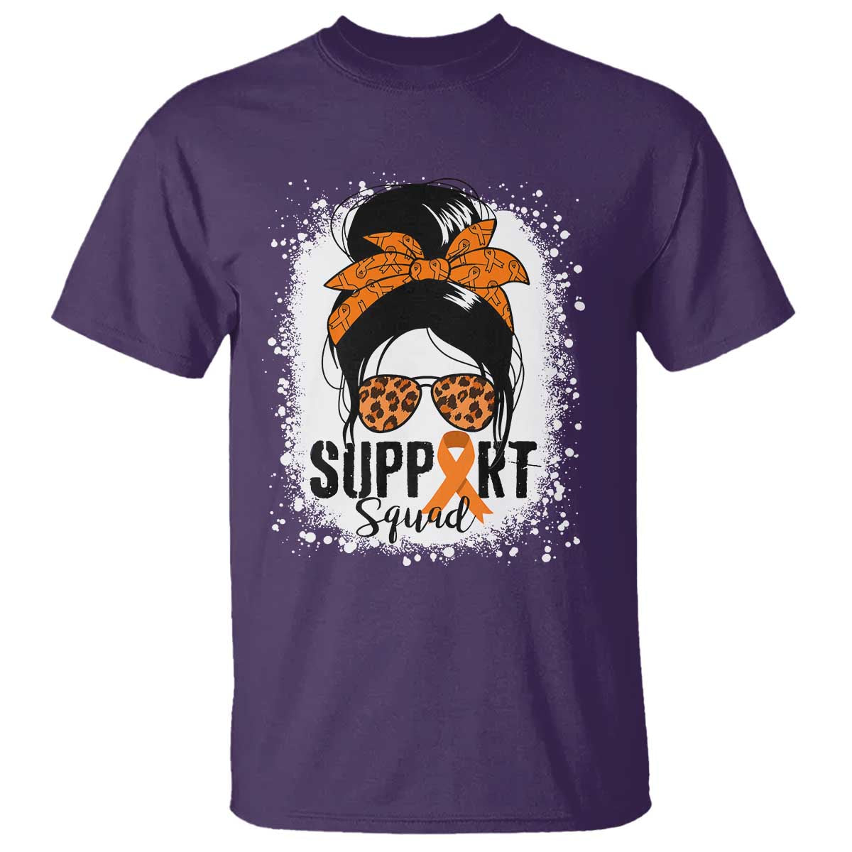 Multiple Sclerosis Support Squad T Shirt Orange Ribbon Messy Bun