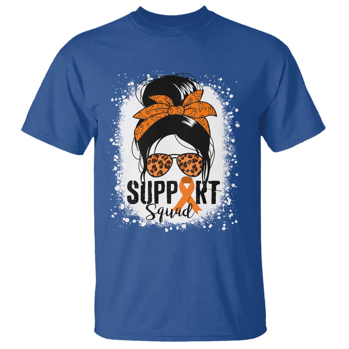 Multiple Sclerosis Support Squad T Shirt Orange Ribbon Messy Bun